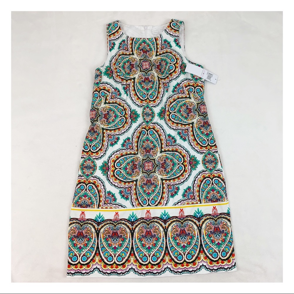 London Times new women's sleeveless floral cotton shift dress multicolored